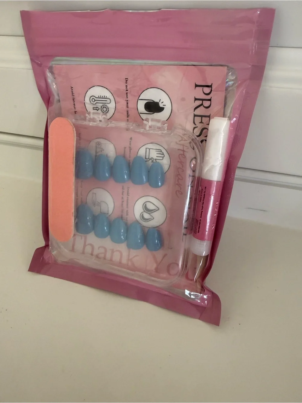 Set of Blue Press-On Nails - Almond Shape